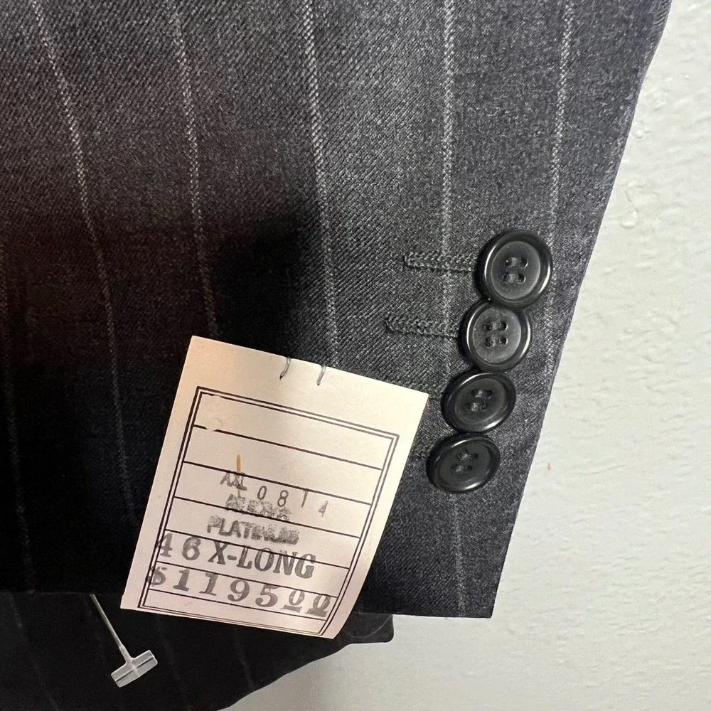 Trussini‎ Linea Nuova 46 XLong Gray Pinstripe Wool Suit Blazer Jacket Italy NEW